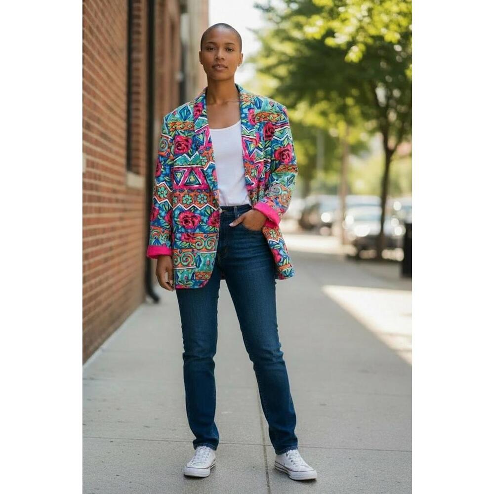 80s Vintage Colorful Abstract Floral Blazer Jacket